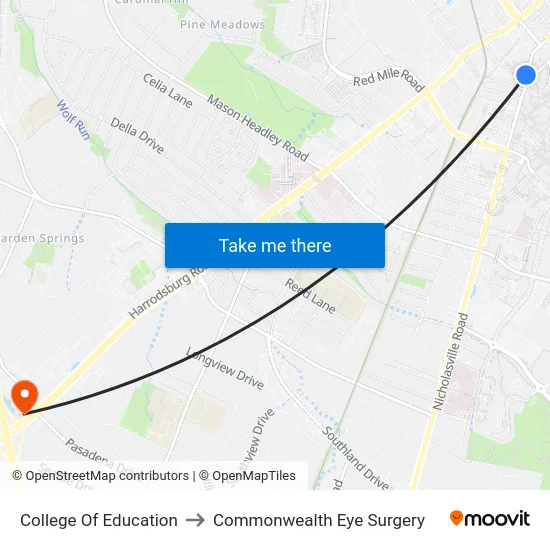 College Of Education to Commonwealth Eye Surgery map