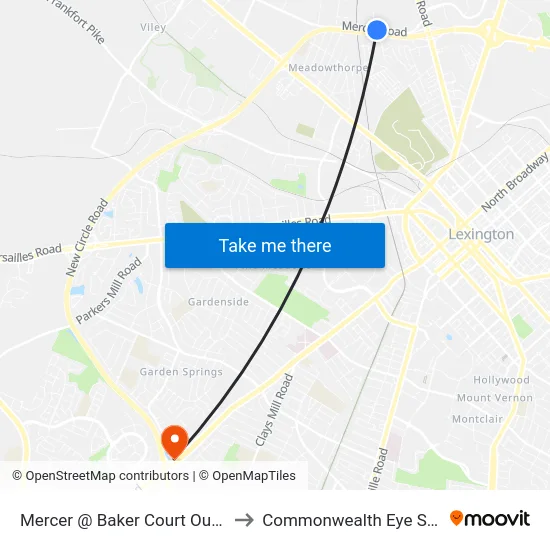 Mercer @ Baker Court Outbound to Commonwealth Eye Surgery map