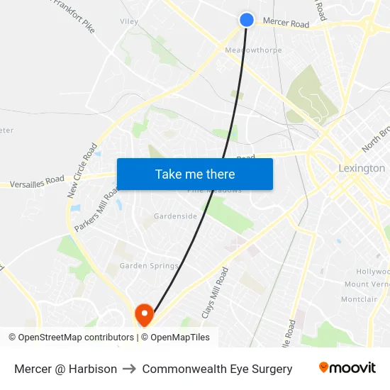 Mercer @ Harbison to Commonwealth Eye Surgery map
