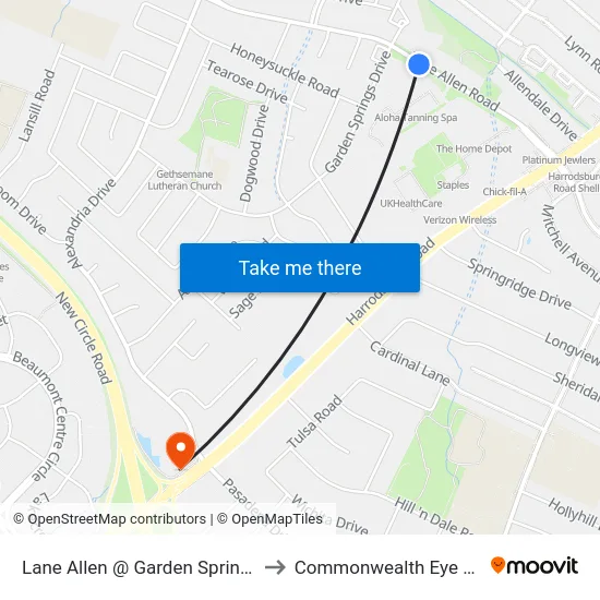 Lane Allen @ Garden Springs Plaza to Commonwealth Eye Surgery map