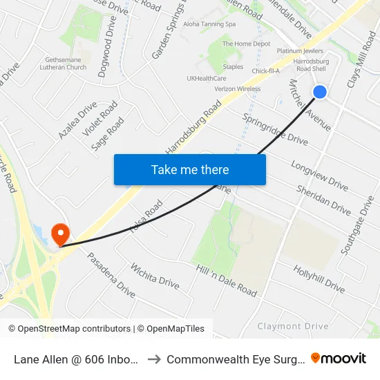 Lane Allen @ 606 Inbound to Commonwealth Eye Surgery map