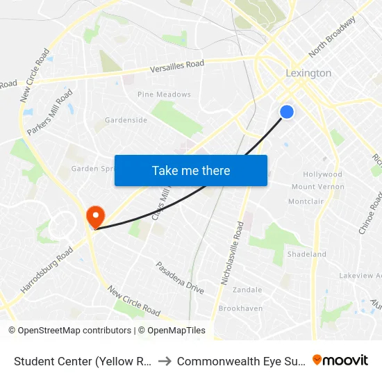 Student Center (Yellow Route) to Commonwealth Eye Surgery map