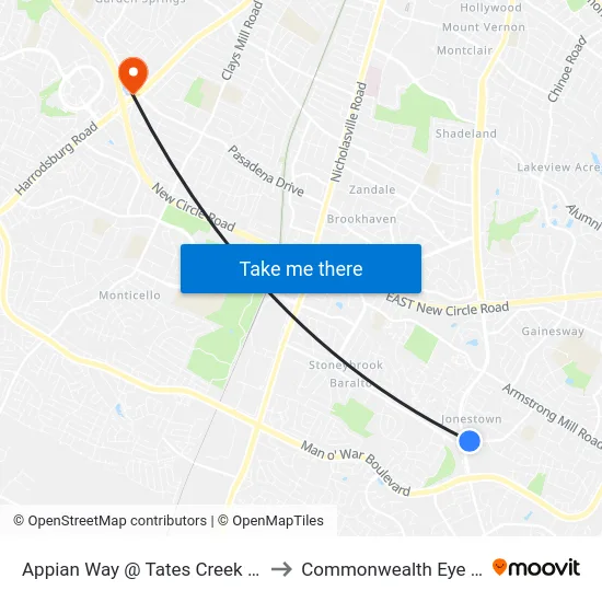 Appian Way @ Tates Creek Outbound to Commonwealth Eye Surgery map