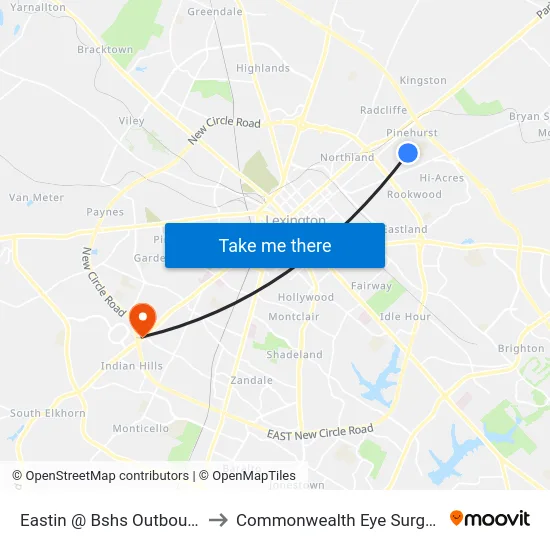 Eastin @ Bshs Outbound to Commonwealth Eye Surgery map