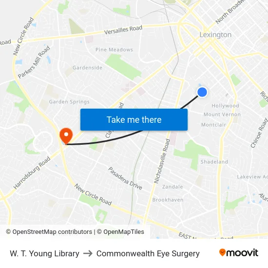 W. T. Young Library to Commonwealth Eye Surgery map
