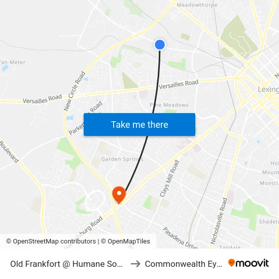 Old Frankfort @ Humane Society Inbound to Commonwealth Eye Surgery map