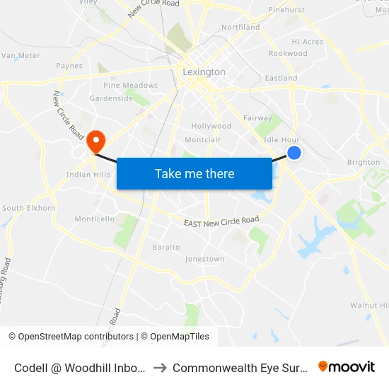 Codell @ Woodhill Inbound to Commonwealth Eye Surgery map