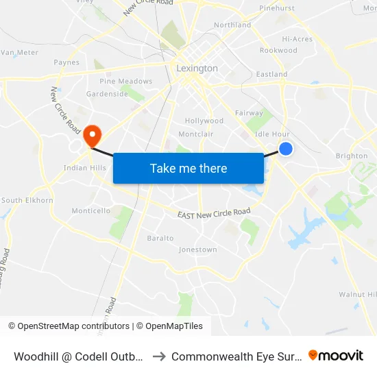 Woodhill @ Codell Outbound to Commonwealth Eye Surgery map