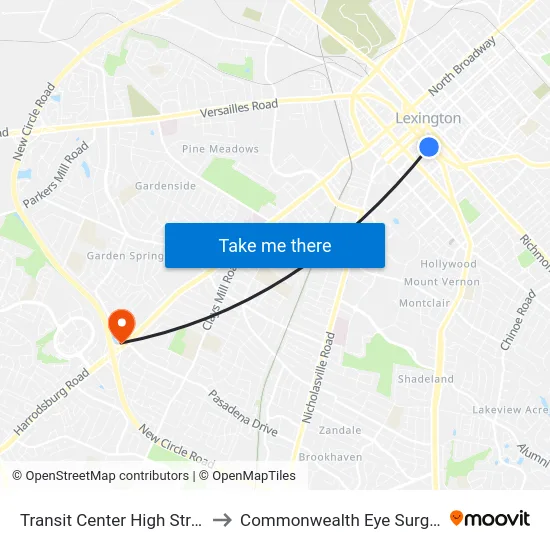 Transit Center High Street to Commonwealth Eye Surgery map