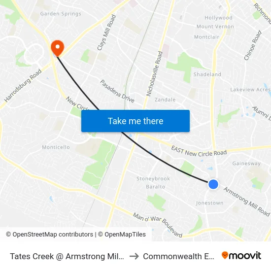 Tates Creek @ Armstrong Mill (Pm/Sunday) to Commonwealth Eye Surgery map