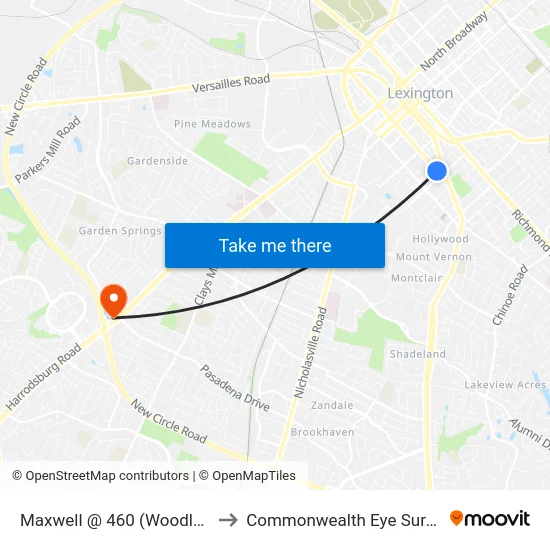 Maxwell @ 460 (Woodland) to Commonwealth Eye Surgery map