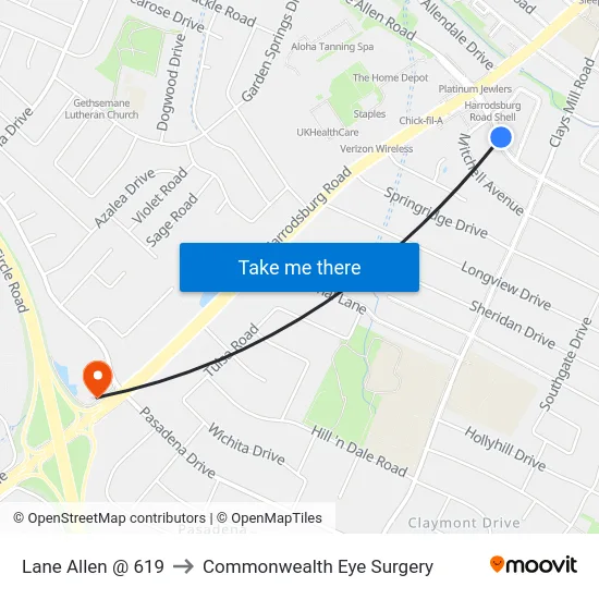 Lane Allen @ 619 to Commonwealth Eye Surgery map