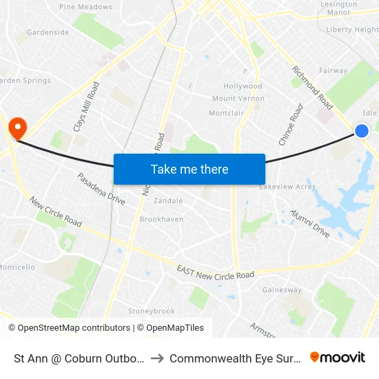 St Ann @ Coburn Outbound to Commonwealth Eye Surgery map