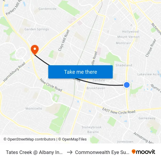 Tates Creek @ Albany Inbound to Commonwealth Eye Surgery map