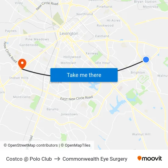 Costco @ Polo Club to Commonwealth Eye Surgery map