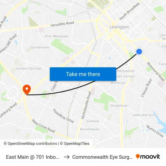 East Main @ 701 Inbound to Commonwealth Eye Surgery map