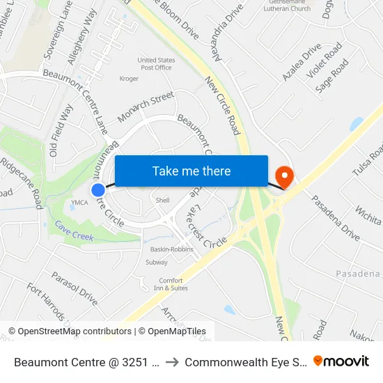 Beaumont Centre @ 3251 (Ymca) to Commonwealth Eye Surgery map