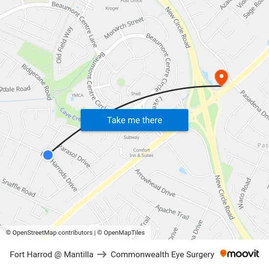 Fort Harrod @ Mantilla to Commonwealth Eye Surgery map