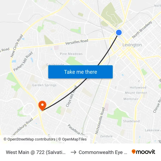 West Main @ 722 (Salvation Army) to Commonwealth Eye Surgery map