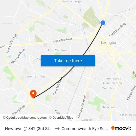 Newtown @ 342 (3rd Street) to Commonwealth Eye Surgery map