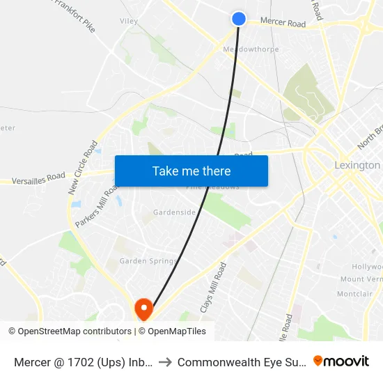 Mercer @ 1702 (Ups) Inbound to Commonwealth Eye Surgery map