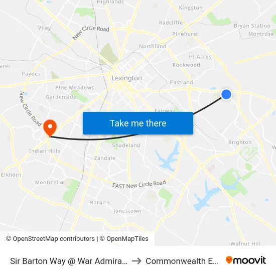 Sir Barton Way @ War Admiral Way Inbound to Commonwealth Eye Surgery map