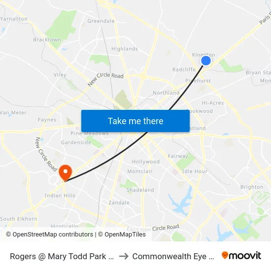Rogers @ Mary Todd Park Inbound to Commonwealth Eye Surgery map
