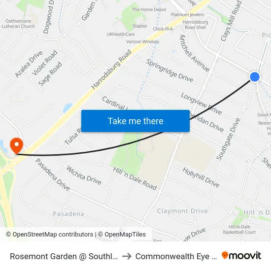 Rosemont Garden @ Southland Drive to Commonwealth Eye Surgery map