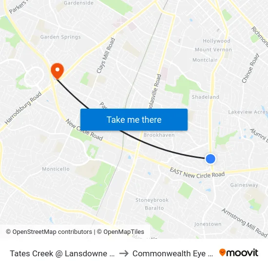 Tates Creek @ Lansdowne Shoppes to Commonwealth Eye Surgery map