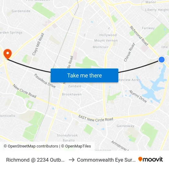 Richmond @ 2234 Outbound to Commonwealth Eye Surgery map