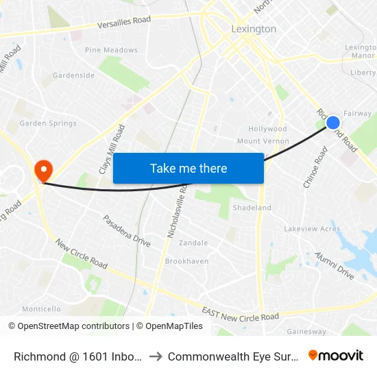 Richmond @ 1601 Inbound to Commonwealth Eye Surgery map