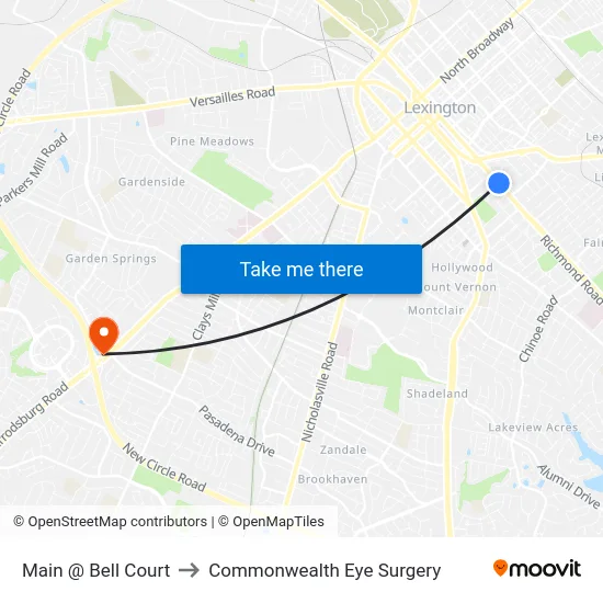 Main @ Bell Court to Commonwealth Eye Surgery map