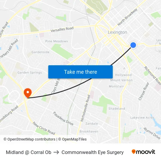 Midland @ Corral Ob to Commonwealth Eye Surgery map