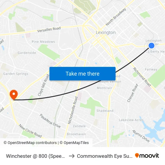 Winchester @ 800 (Speedway) to Commonwealth Eye Surgery map