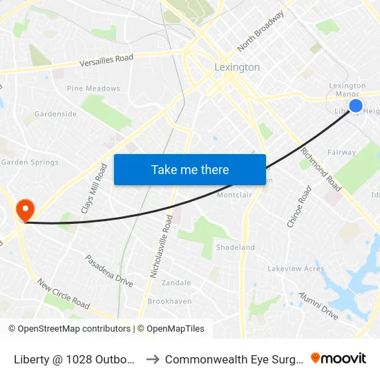 Liberty @ 1028 Outbound to Commonwealth Eye Surgery map