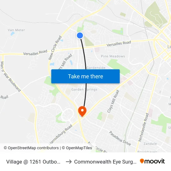 Village @ 1261 Outbound to Commonwealth Eye Surgery map