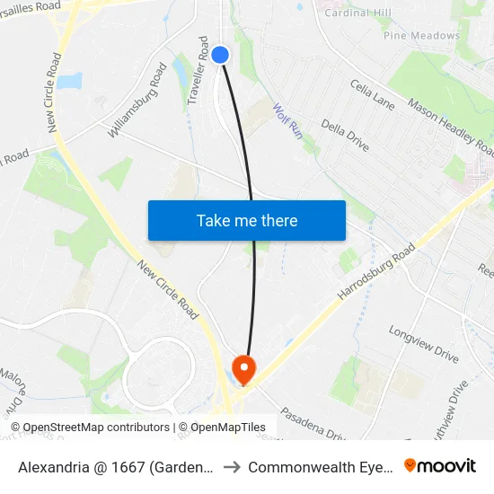 Alexandria @ 1667 (Gardenside Bapt) to Commonwealth Eye Surgery map