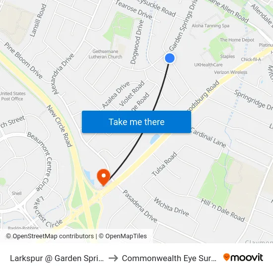 Larkspur @ Garden Springs to Commonwealth Eye Surgery map