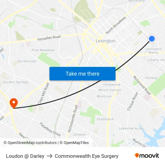 Loudon @ Darley to Commonwealth Eye Surgery map