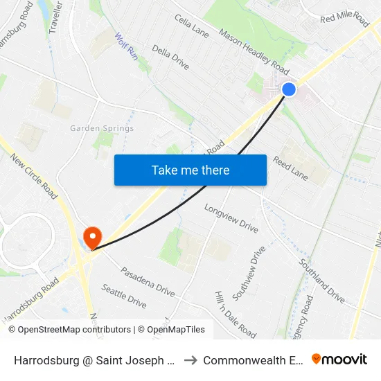 Harrodsburg @ Saint Joseph Hosp Outbound to Commonwealth Eye Surgery map