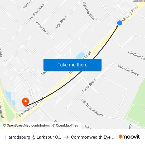 Harrodsburg @ Larkspur Outbound to Commonwealth Eye Surgery map