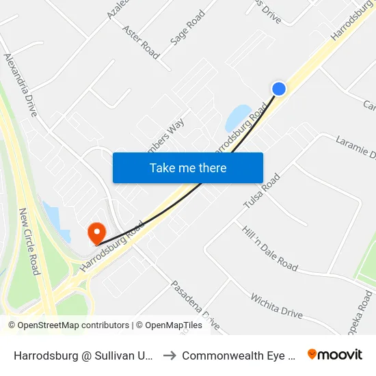 Harrodsburg @ Sullivan University to Commonwealth Eye Surgery map