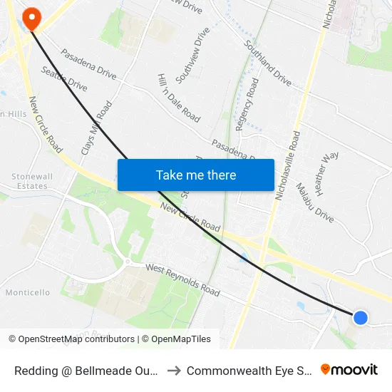 Redding @ Bellmeade Outbound to Commonwealth Eye Surgery map