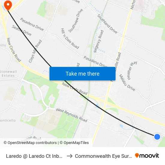 Laredo @ Laredo Ct Inbound to Commonwealth Eye Surgery map