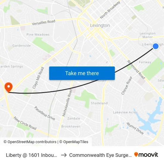 Liberty @ 1601 Inbound to Commonwealth Eye Surgery map