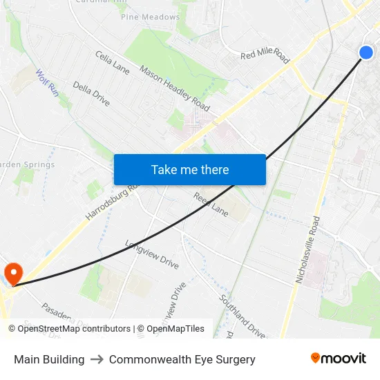 Main Building to Commonwealth Eye Surgery map