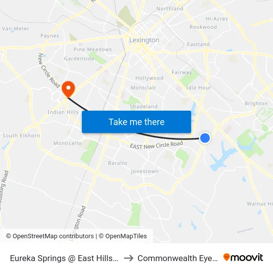 Eureka Springs @ East Hills Outbound to Commonwealth Eye Surgery map