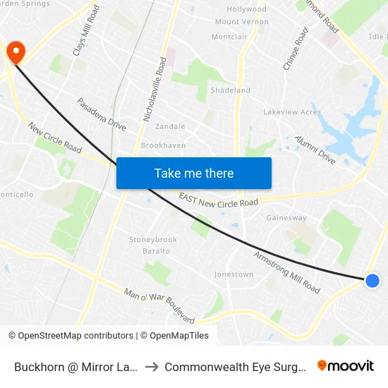 Buckhorn @ Mirror Lake to Commonwealth Eye Surgery map