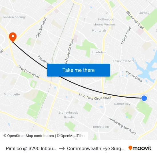 Pimlico @ 3290 Inbound to Commonwealth Eye Surgery map