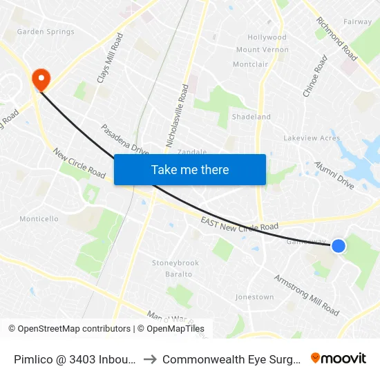 Pimlico @ 3403 Inbound to Commonwealth Eye Surgery map